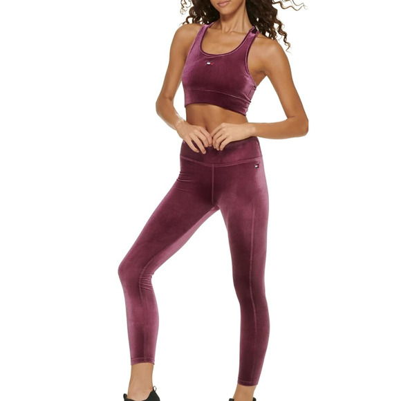 TOMMY HILFIGER Women's Velvet Active Leggings XS Purple High Waisted NWT - Picture 2 of 16